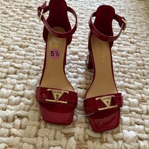 Guess Red Patent Leather Heels with Gold Accents